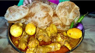 EATING MUTTON CURRY, EGG CURRY WITH PURI/LUCHI *MUKBANG SHOW*