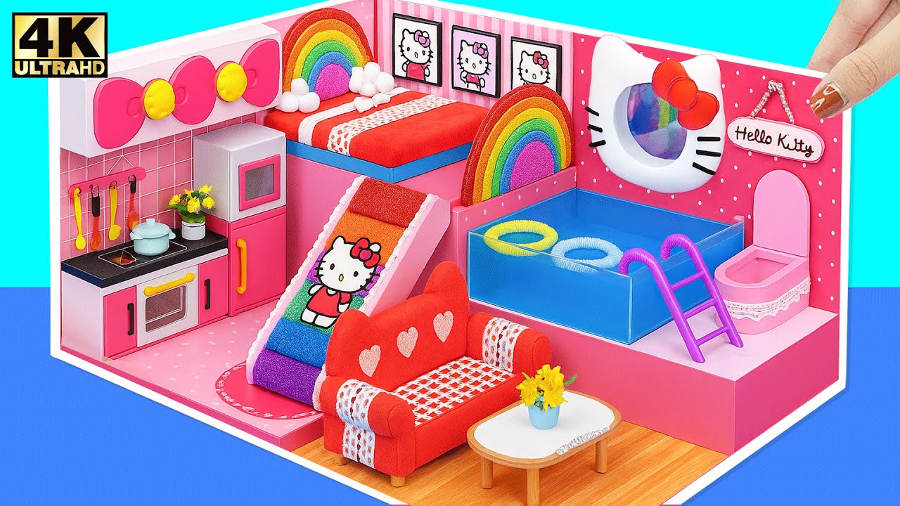 Make Hello Kitty Rainbow House with Slide, Cozy Bedroom & Swimming Pool ...