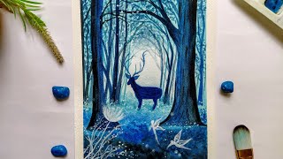 magical forest painting/how to paint a monochrome forest/landscape painting/watercolor tutorial