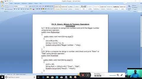 Class-8. Computer Applications. Ch-5, Unary, Binary & Ternary operators. Programs.