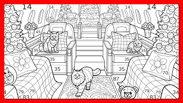 Color by Number Christmas Plane with Cats Trees & Plush Toys Zen Color app Online Game #coloringbook