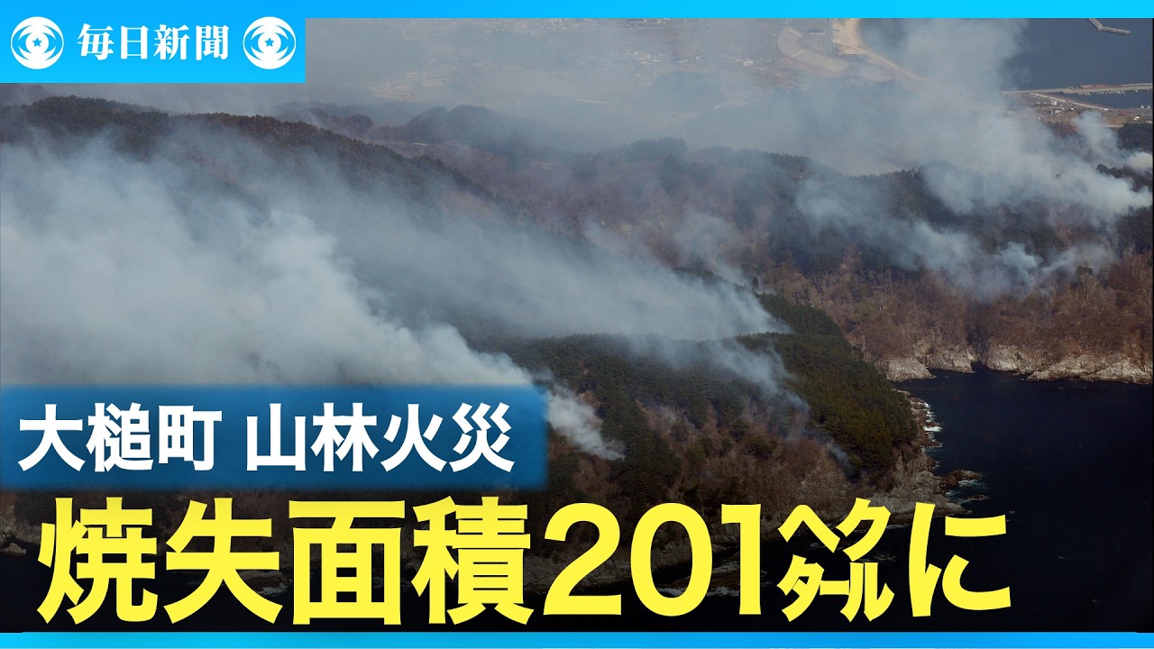 焼失面積201ヘクタールに 岩手・大槌町の山林火災、消火続く - YouTube
