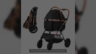 SucceBuy 66 lbs Pet Stroller Foldable Dog Puppy Stroller with Brakes Storage Basket Detachable Carri