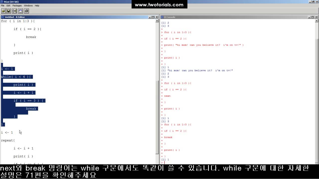 30 how to write a for, while, or repeat loop in r with the break and next  commands