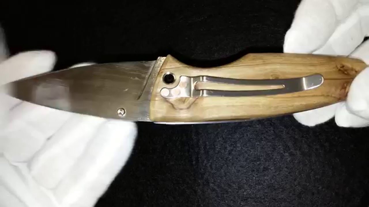 LinerLock Design Damasteel et Bois d'Olivier YouTube