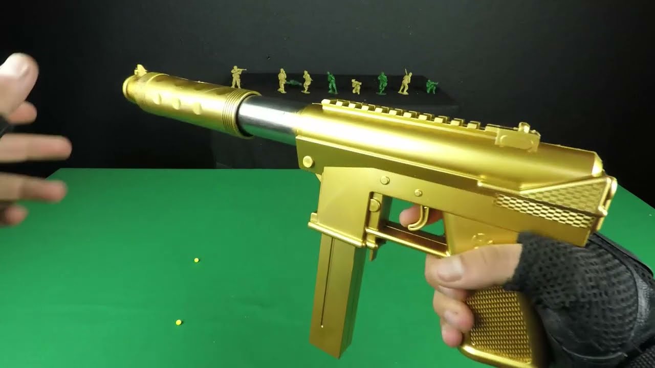 Toy! Big Golden Tec-9 Toy Pistol - Shooting Challenge with Pistol YouTube