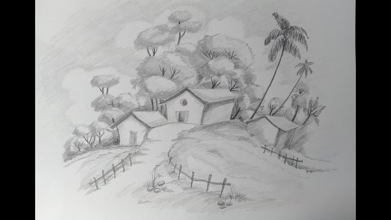 How to draw a simple scenery very easily with pencil - YouTube