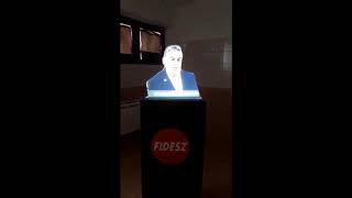 Holographic film to create a virtual presenter used in Hungary for presidency candidate.