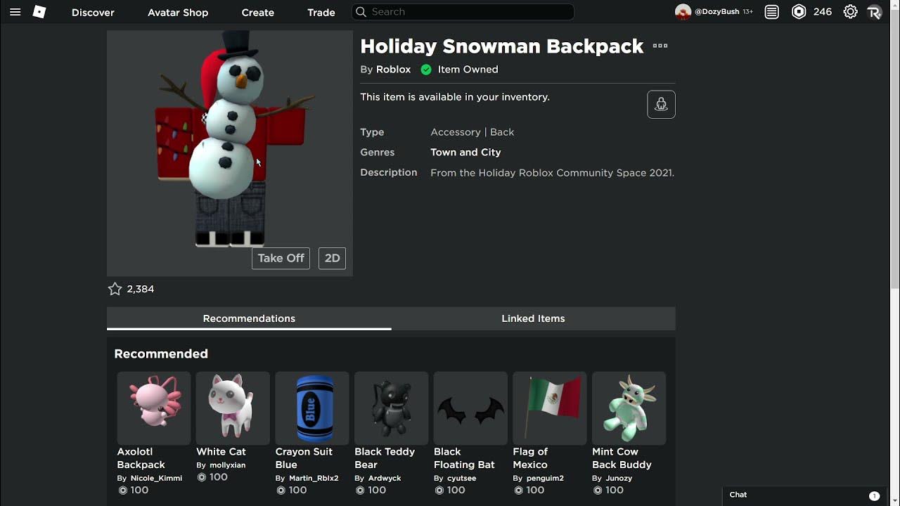 HOW TO GET Holiday Snowman Backpack Roblox YouTube