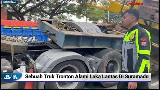 Sebuah Truk Tronton Bermuatan Crane Alami Kecelakaan Di Jalan Akses Tol Suramadu