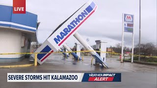 Severe storm knocks Kalamazoo gas station canopy over