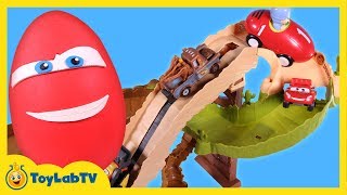 Giant Lightning McQueen Play-Doh Surprise Egg Opening with Cars Toys & Radiator Springs 500 Playset