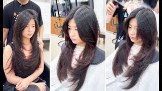 Perfect Long Butterfly Layered Haircut Tutorial With Curtain Bangs & Layered Cutting Techniques