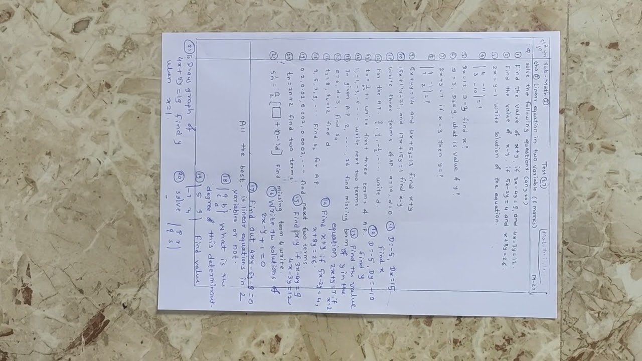 Test 27 Ganit 1 Linear Equation Two Variable 1 Marks Youtube