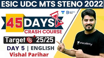 ESIC UDC MTS STENO 2022 | 45 Days Crash Course | DAY - 5 | English by Vishal Sir | Bankers Way