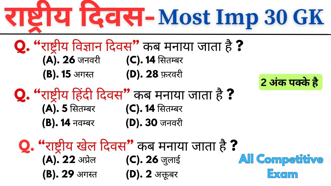 देश के राष्ट्रीय दिवस Most Imp Gk || Gk Questions || Gk mcq questions || GK Quiz || GK, GS