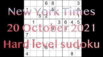 Sudoku solution – New York Times sudoku 20 October 2021 Hard level