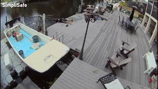 Guy throws cast net from dock that pulls little boy and falls into the water (Security camera)