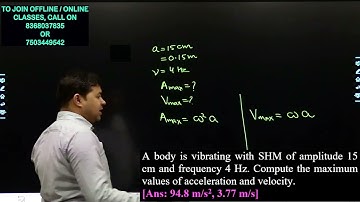 A body is vibrating with SHM of amplitude 15 cm and frequency 4 Hz. Compute the maximum values of ac