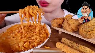 ASMR MUKBANG｜CHEESY CARBO FIRE NOODLES, KFC CHICKENS, FRENCH FRIES 까르보 불닭 치킨 감자튀김 EATING SOUNDS 먹방