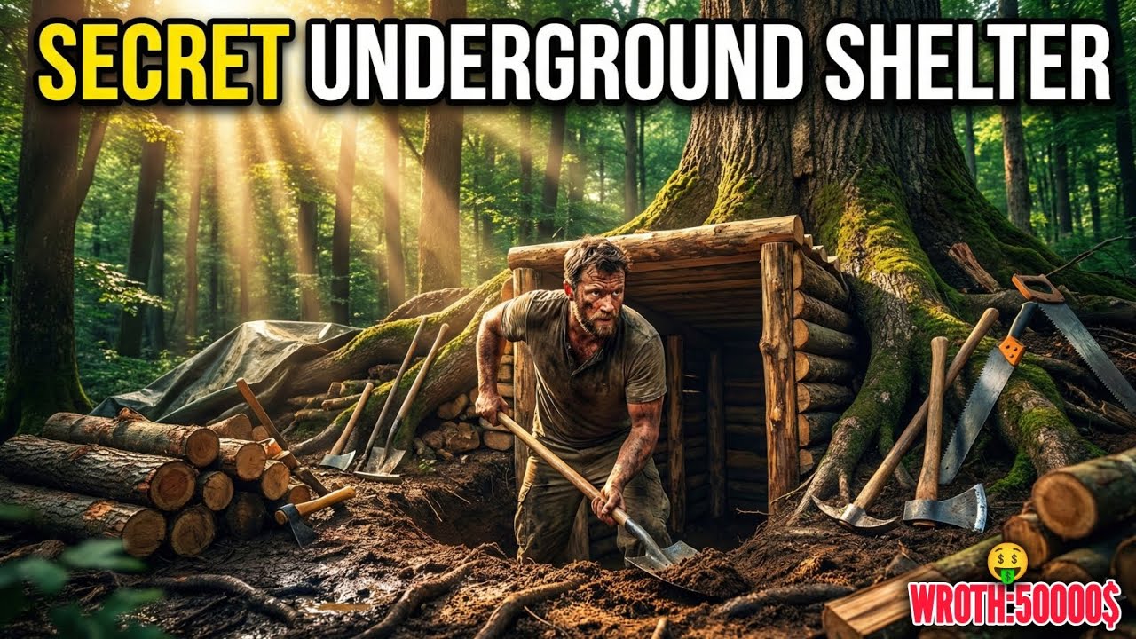 I built a "Secret Underground Shelter" in this tree🌿 | It was my 30days challenge to bulid it. 