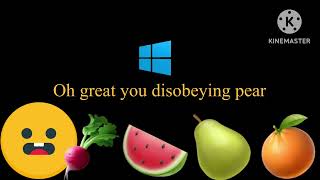 Windows 10 killscreen with emoji and 4 fruits