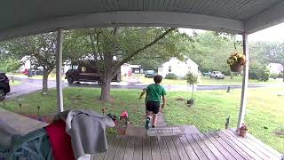 Boy Runs to Greet UPS Lady but Trips and Falls