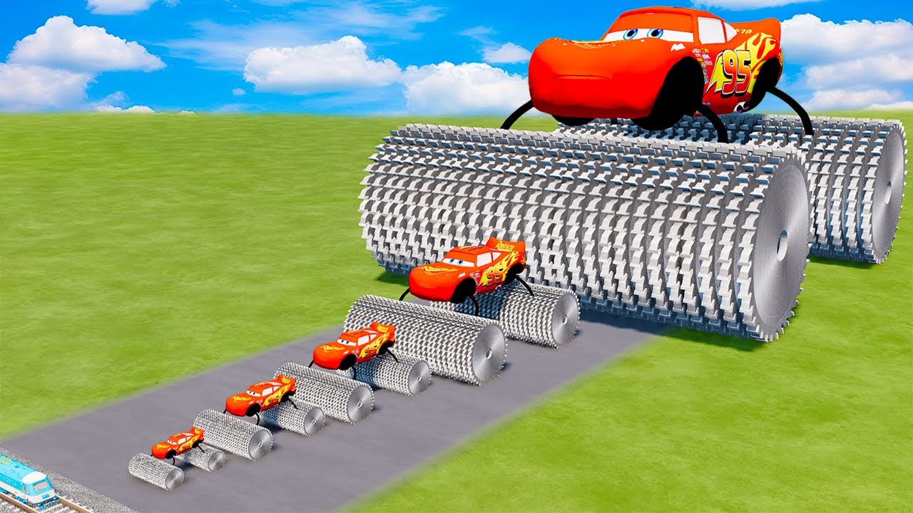 Big & Small McQueen Saw wheels VS Train | BeamNG.drive