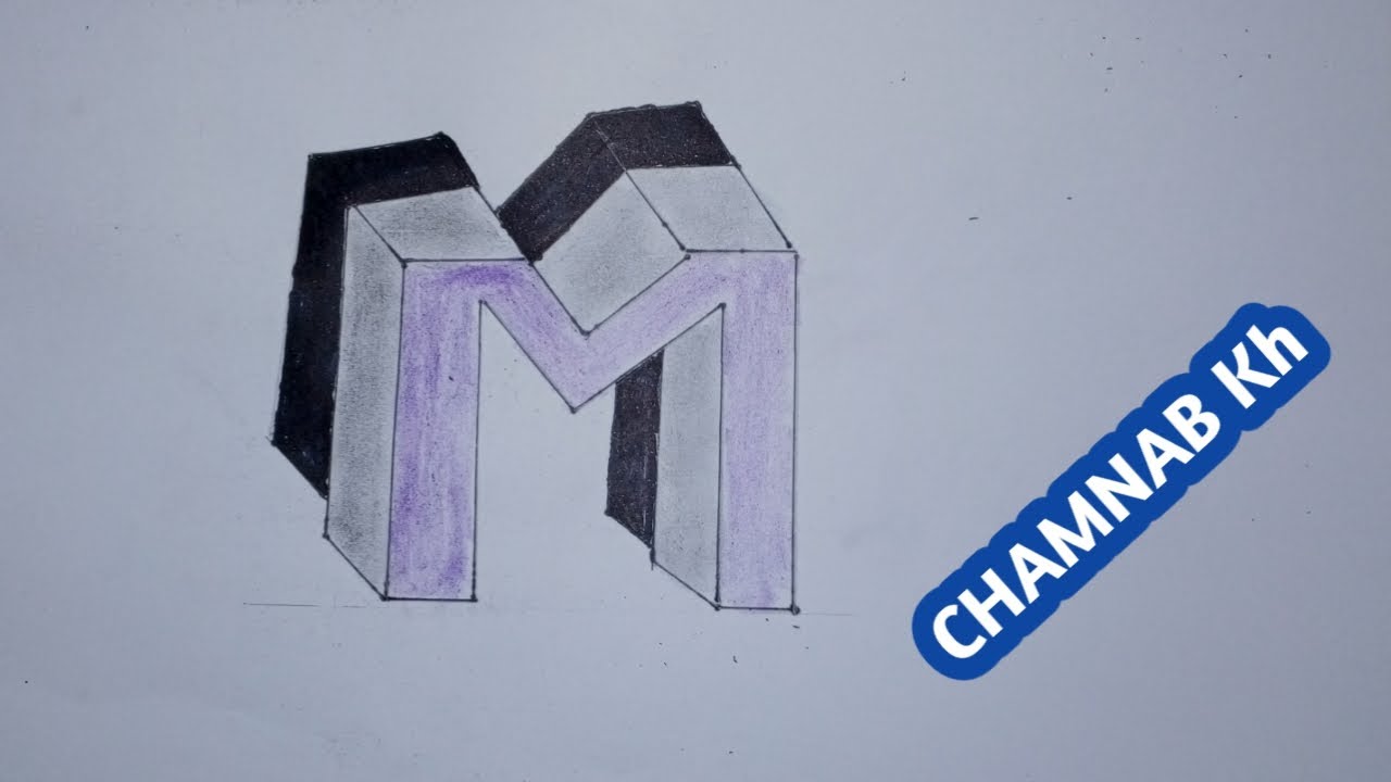 How to draw 3D letter M, drawing pencil - YouTube