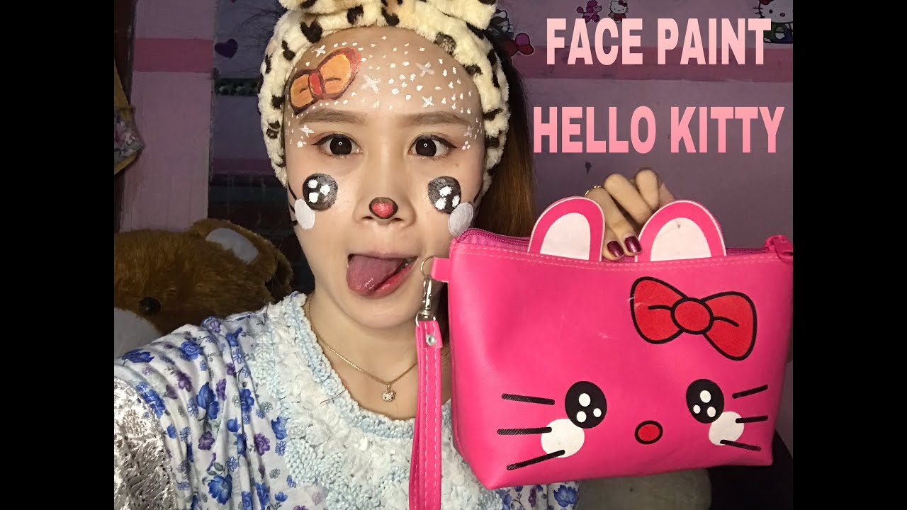 TUTORIAL FACE PAINT HELLO KITTY MUDAH - YouTube