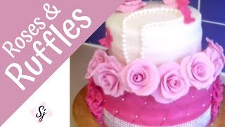 How to make a FONDANT ROSE & RUFFLES, Quilted cake tutorial