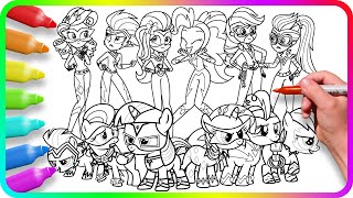 Coloring Pages EQUESTRIA GIRLS vs MY LITTLE PONY  Power Ponies / How to color My Little Pony. MLP