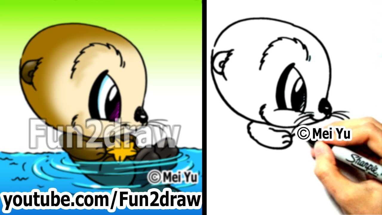 Cartoon Drawing Tutorials - How to Draw an Otter - Draw Animals - Easy