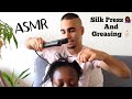 {ASMR} Silk Press 💁🏾‍♀️ And Greasing 4C Afro Hair 😌 👌🏾