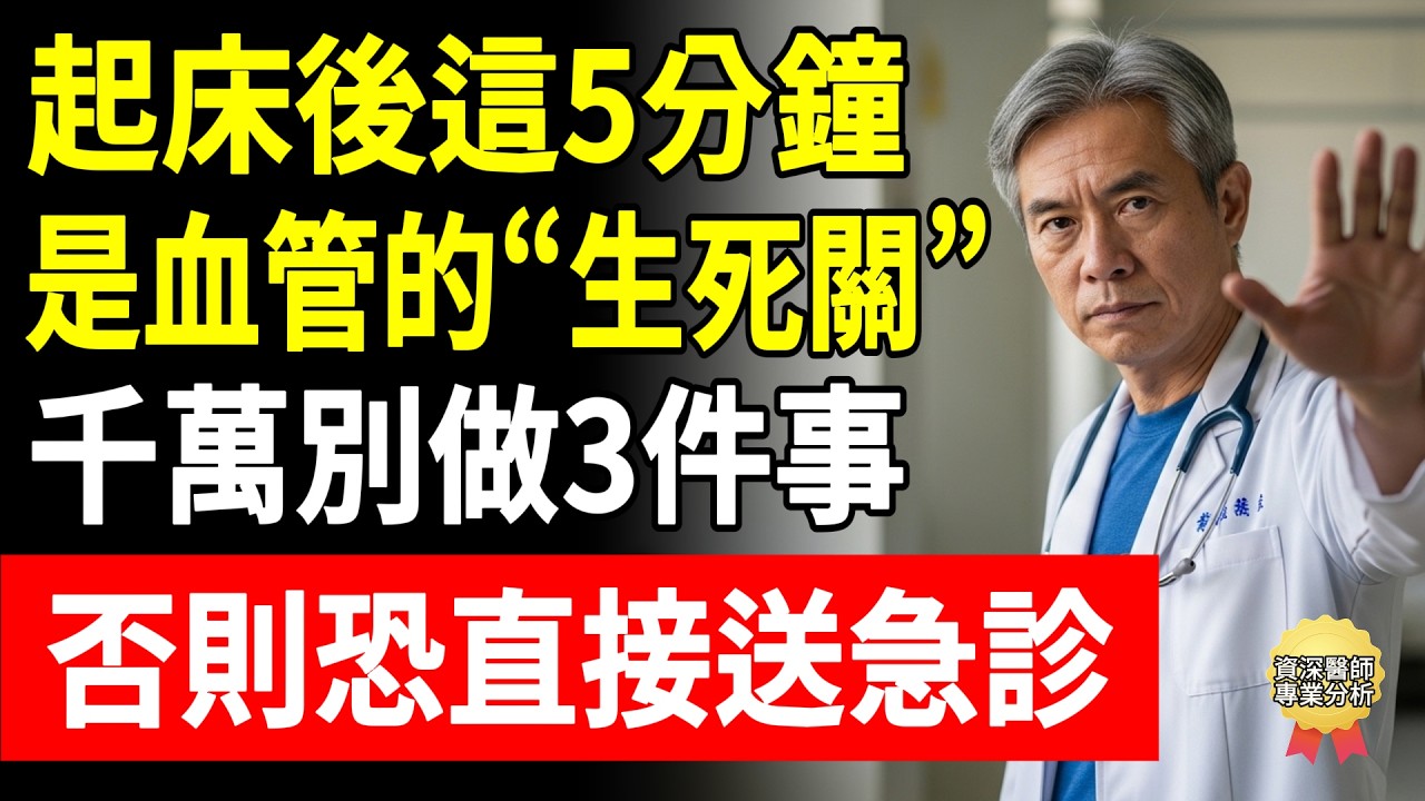 起床後這5分鐘是血管的“生死關”！千萬別做3件事，否則恐直接送急診！#頤養之年 #懷安醫師 #起床防中風 #心血管保養 #老人早晨禁忌 #起床三部曲