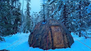 Spring Hot Tent Camping In The Snow