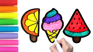 How to Draw and color cute Ice Creams | Drawing and Coloring for Kids and Toddlers