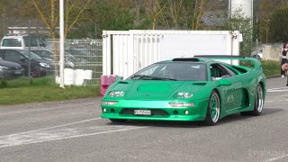 Sportscars Arriving At A Car Meet in France - Vantage F1 Edition, Diablo GTR, GT2 RS, ZR1