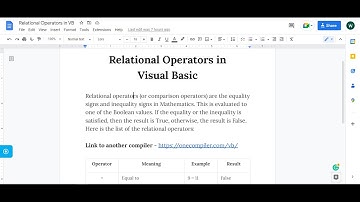 Relational Operators in Visual Basic