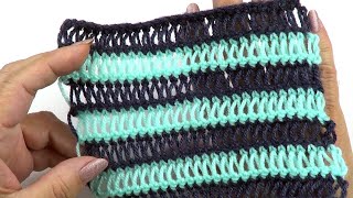 Узор Полоски из вытянутых петель   Crochet Pattern Openwork Stripes
