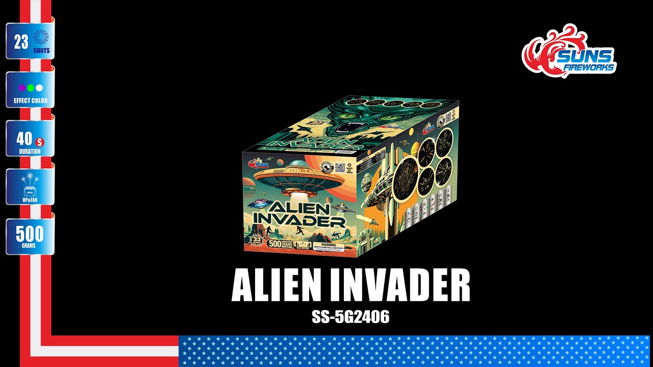 ALIEN INVADER 500gram Cakes SS-5G2406 from Suns Fireworks - YouTube