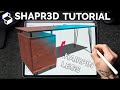 Desk with hairpin legs in shapr3d  cad design for woodworkers
