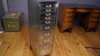 Vintage Retro Industrial 10 Drawer Stripped Polished Metal Filing Cabinet.