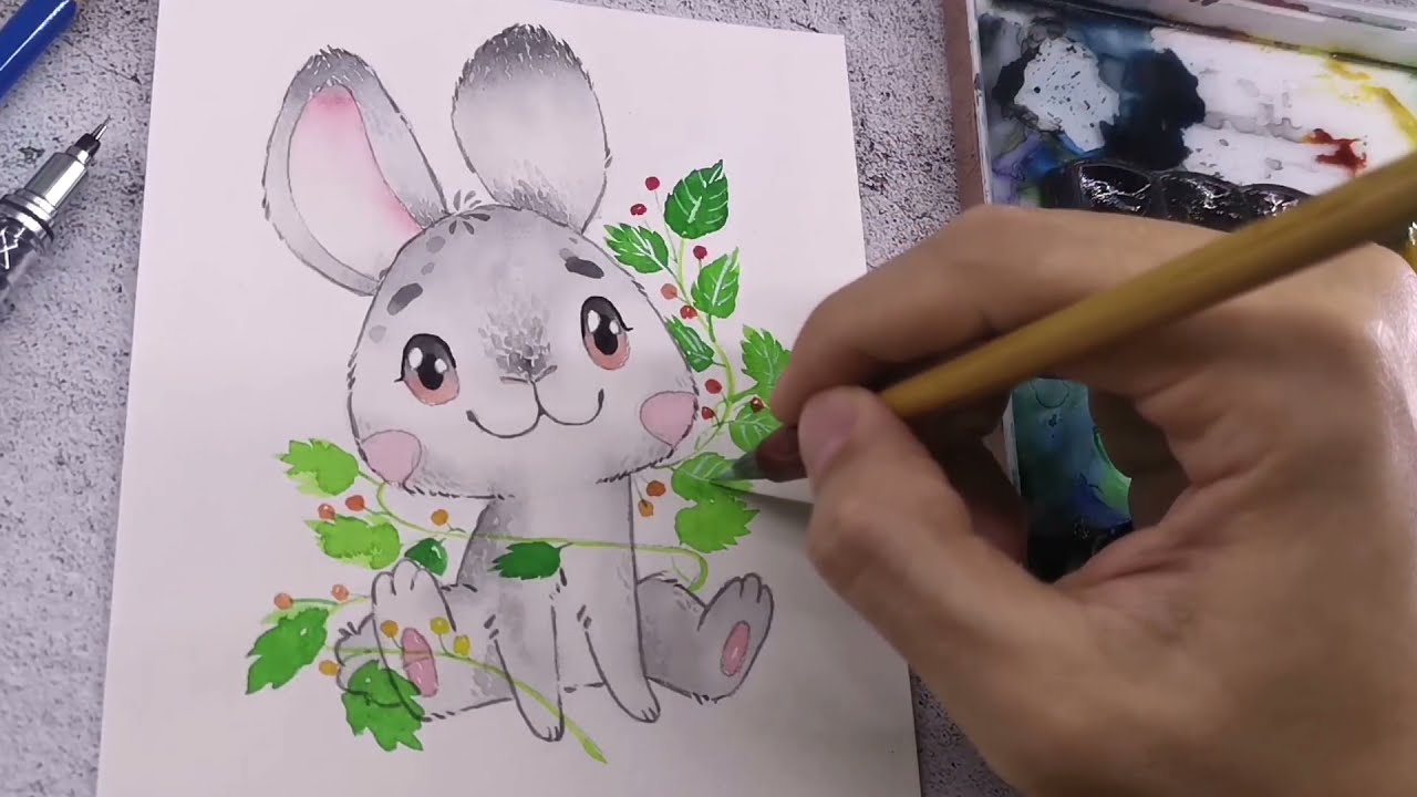 Watercolour Painting Cute Animal Rabbit 水彩可爱动物兔子 Youtube