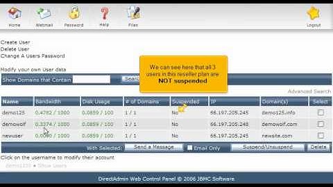 DirectAdmin Reseller Tutorial - How to suspend a user