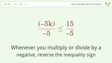 Solving Linear Inequalities: -5k-19 is Greater Than or Equal to -4