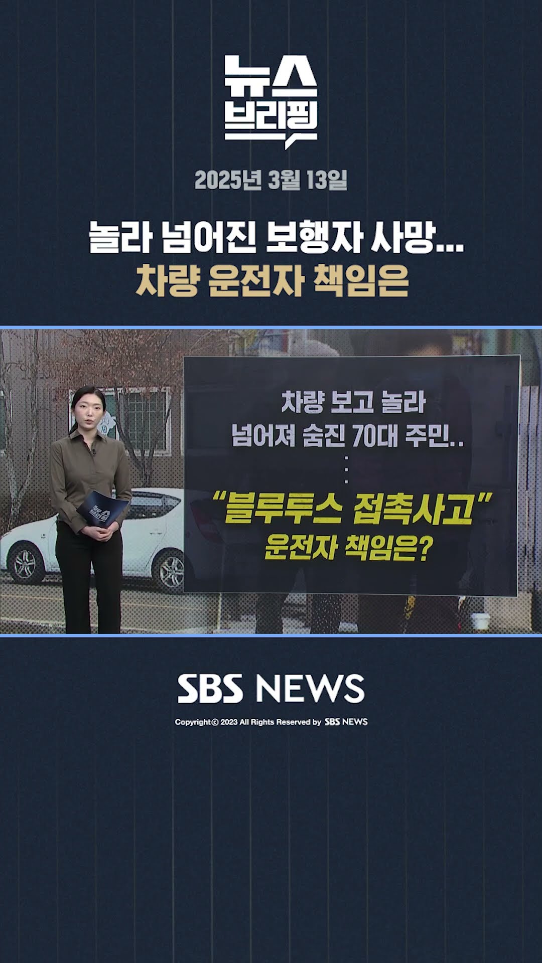 놀라 넘어진 보행자 사망... 차량 운전자 책임은 #shorts