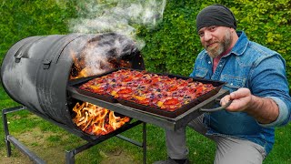 Homemade Pizza With A Fragrant Crust Baked In A DIY Barrel-oven! Incredible Taste