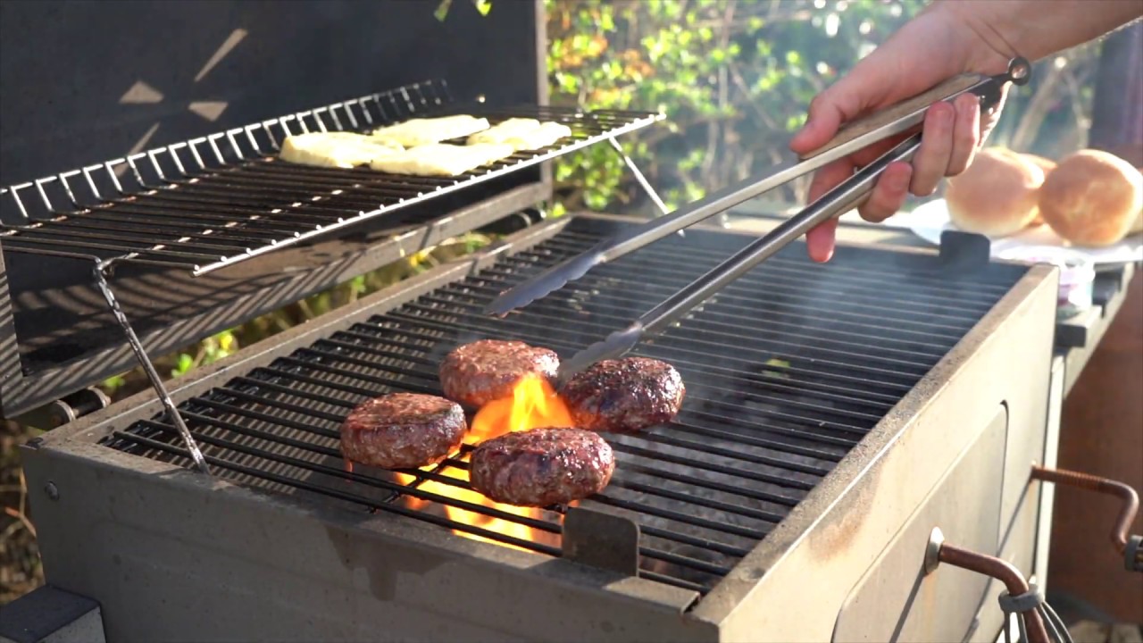 Barbecue Flame Grilled burgers. Grill over charcoal. BBQ YouTube