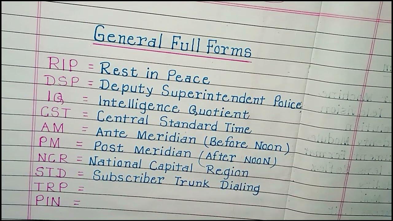 General Full Form in English// Full Form of RIP, CST, AM, PM, STD, TRP